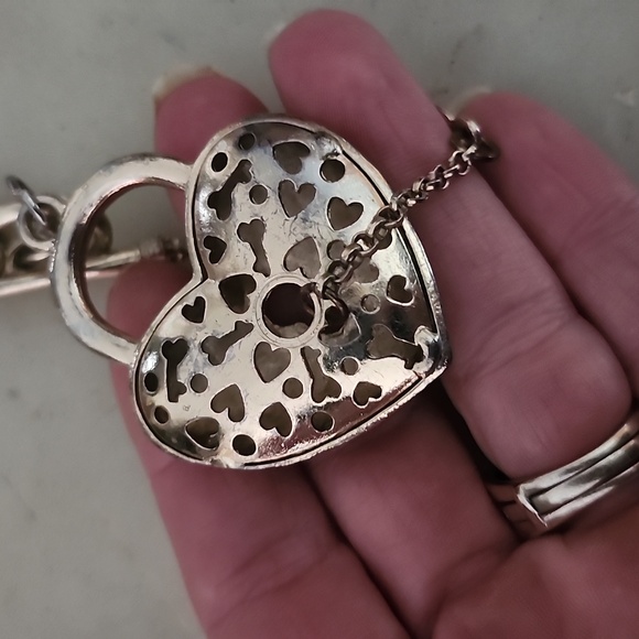 Heart Lock and Key Gold Tone Chain Pendant Necklace - Picture 2 of 16